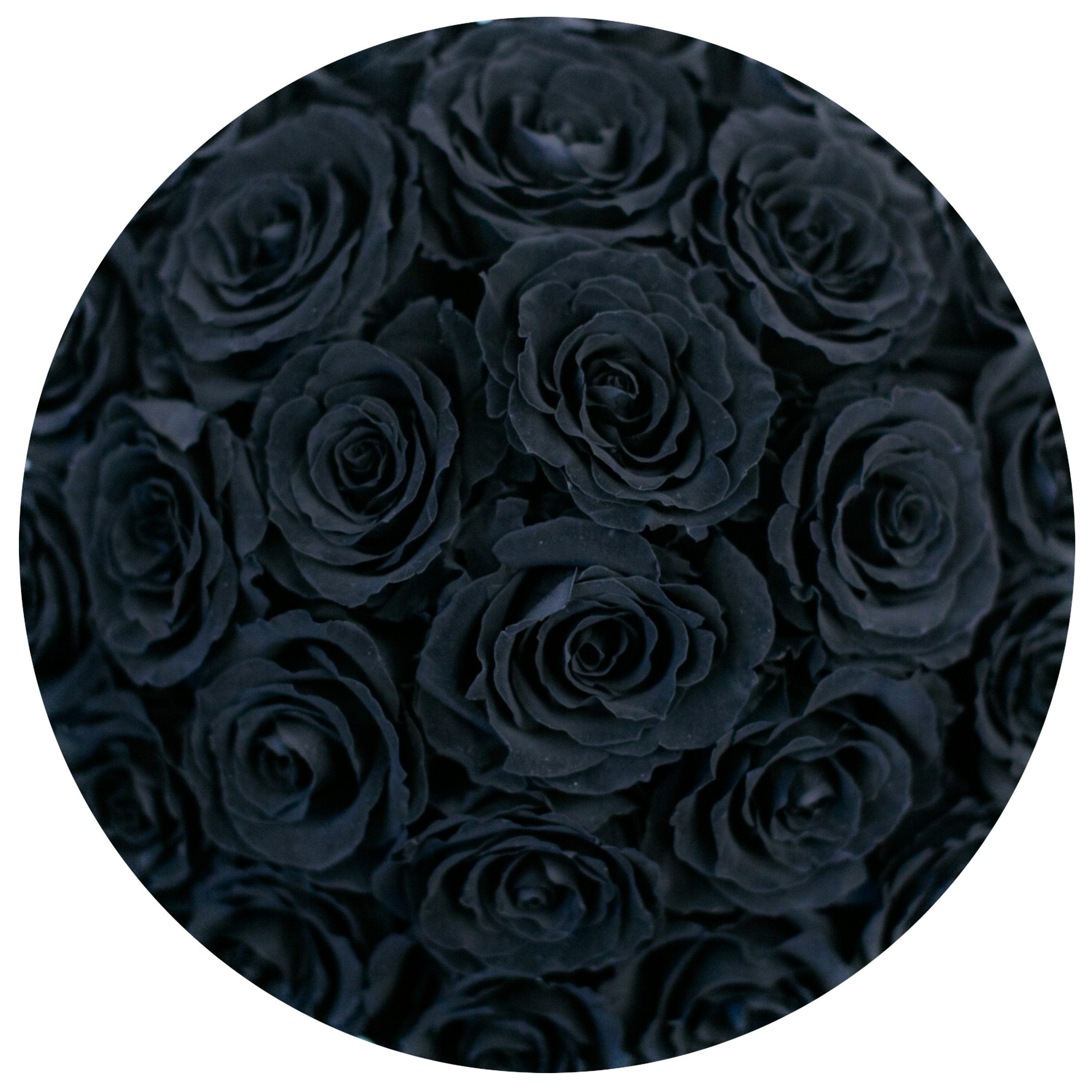 classic round box - hot-pink suede box - black roses ( dome ) black eternity roses - the million roses