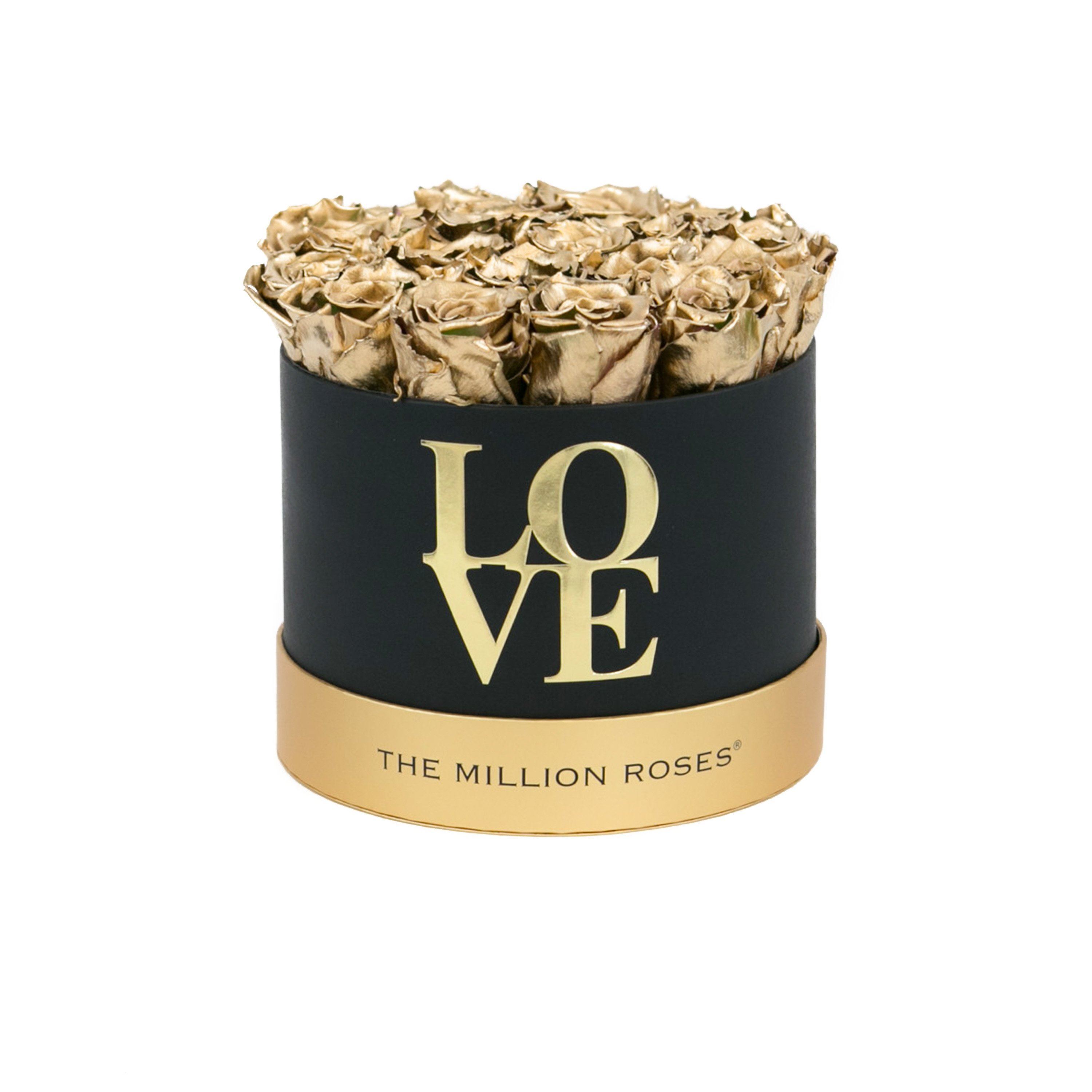 classic round box - "LOVE" - gold roses gold eternity roses - the million roses