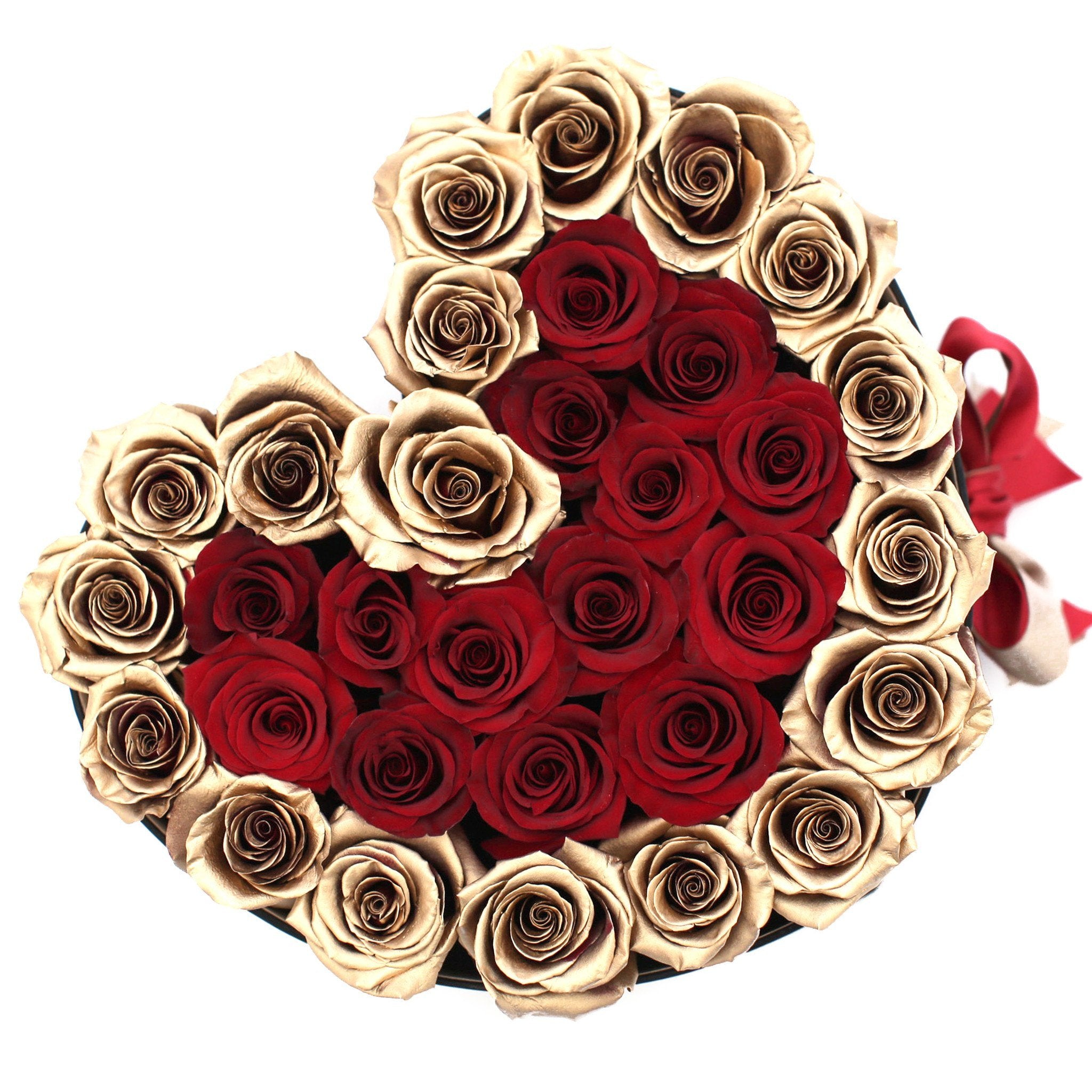 LOVE box - black - 24k gold&red roses mixed eternity roses - the million roses
