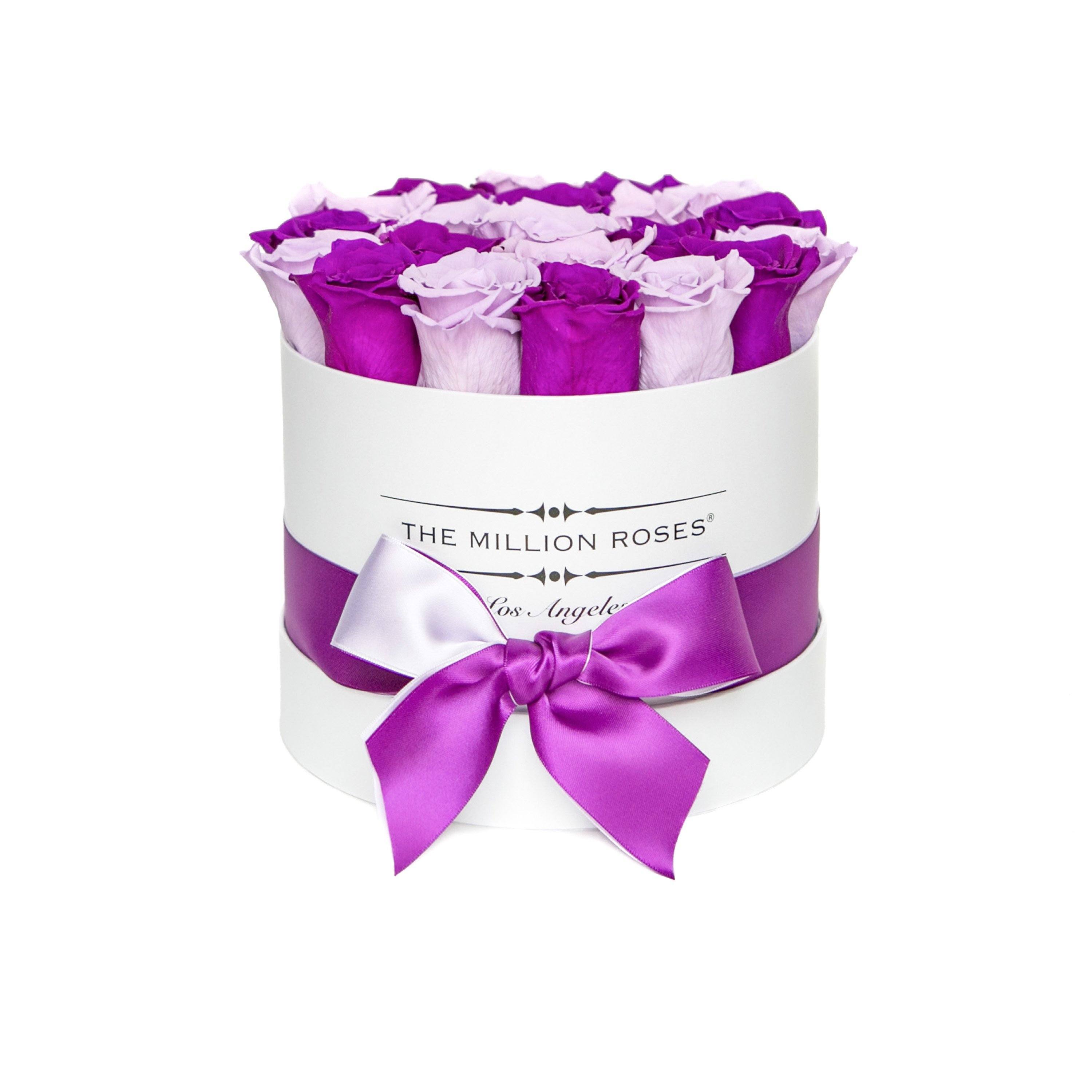 classic round box - white - medium-purple&lavender roses purple eternity roses - the million roses