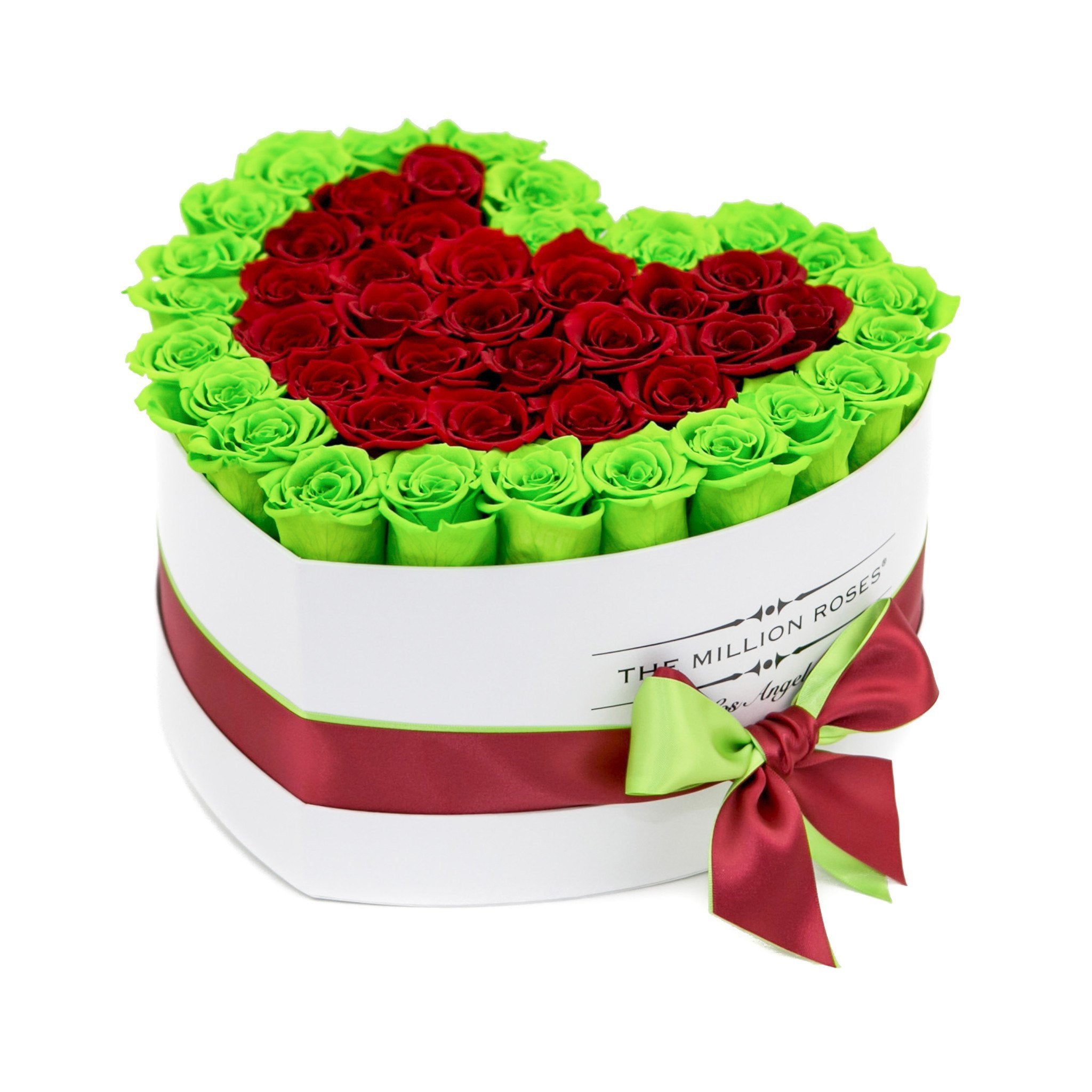 LOVE box - white - light-green&red roses green eternity roses - the million roses